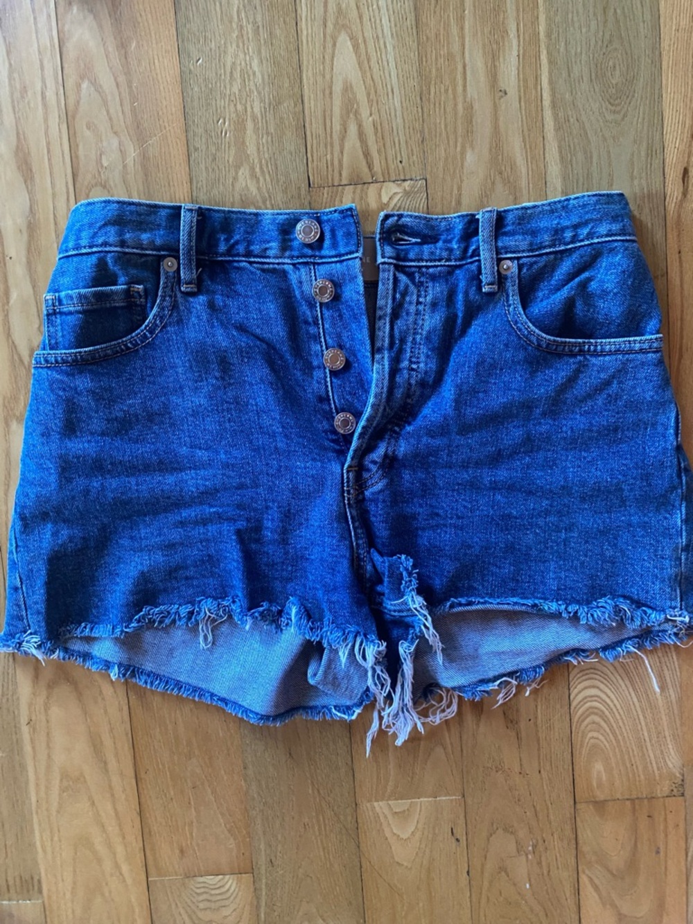 Everlane Dark Blue High-Rise Button-Fly Denim Cutoff Shorts